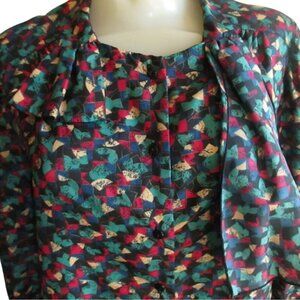 Vintage 1980s Womens Secretary Blouse Medium Paint Brush Print by Donnkenny Med